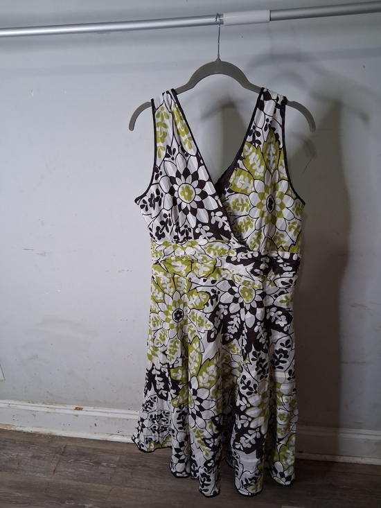 Dress Barn Dresses & Skirts - Dress Barn White, Lime & Brown Floral V-Neck Sleeveless Dress
